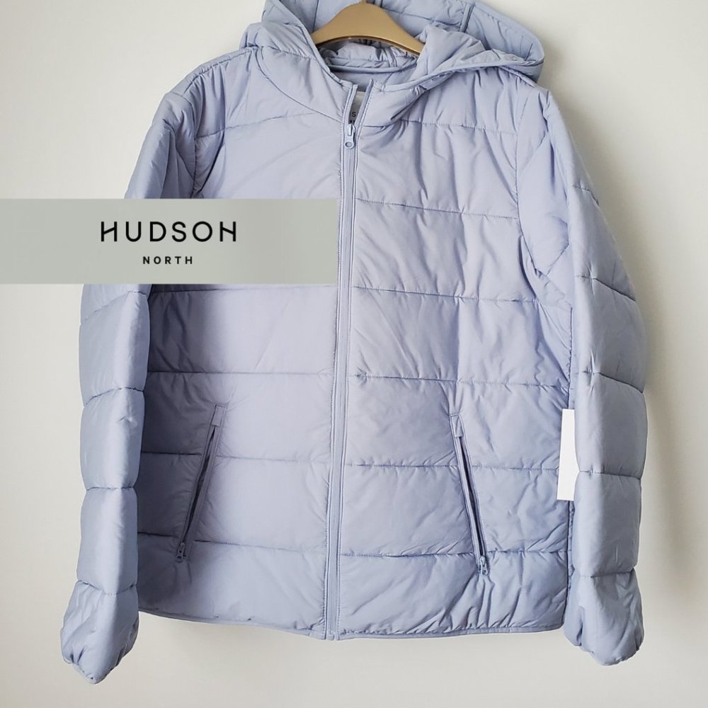 NEW HUDSON NORTH Light Blue Lightweight Puffer Coat Hooded Pockets Plus Size 1X